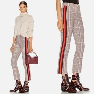 MOTHER The Insider Ankle Step Fray Jeans Plaid Red Side Stripe Crop Size 26